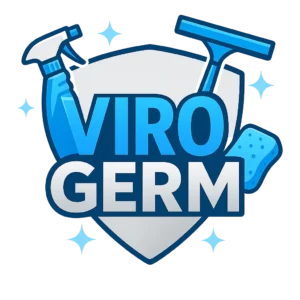 Virogerm LLC cleaning shield logo representing professional residential, commercial, and Airbnb cleaning services